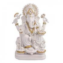 Imagem Ganesh Branco e Dourado Escultura Resina 15 cm Imagem Ganesh Branco e Dourado Escultura Resina 15 cm