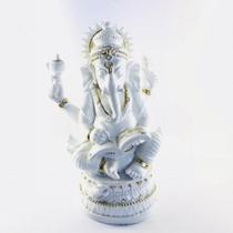 Imagem Ganesha Sabedoria Branco Escultura Resina Estatua 17 Cm