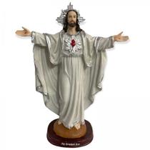 Imagem Jesus Oxalá prata braços abertos 30 cm em Resina