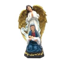Imagem Menino Jesus no Colo da Mãe com Anjo São Gabriel Resina 20 cm