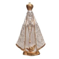 IMAGEM Nossa Senhora Aparecida 20cm BRANCO PEROLADO COM DETALHES DOURADO EM GESSO