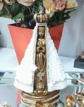 Imagem Nossa Senhora Aparecida gesso artesanal manto flor BC e perolas, 10cm Imagem Nossa Senhora Aparecida gesso artesanal manto flor BC e perolas, 10cm