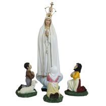 Imagem Nossa Senhora de Fátima Coroa E Pastores Resina 29 cm