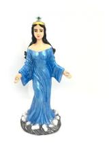 Imagem Orixa Iemanja Manto Azul Metalizada Escultura Resina Estatua 17,5 Cm