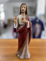 Imagem Resina Sagrado Coração de Jesus 30cm Resina Italiana estilo madeira