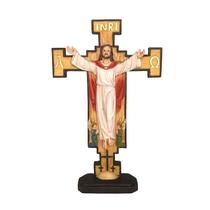 Imagem Sacra Em Resina De Jesus Cristo Ressuscitado Na Cruz Para Mesa - San Francis