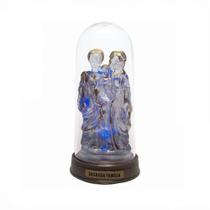 Imagem Sagrada Família Acrílico Led Azul com Redoma Base Ouro Velho 13 CM de Altura