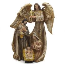 Imagem Sagrada Família Anjo Importada 30 cm Resina - Amém Decoração Religiosa