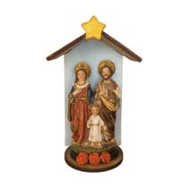 Imagem Sagrada Família em Resina no Oratório MDF 12cm - Peça Artesanal Imagem Sagrada Família em Resina no Oratório MDF 12cm - Peça Artesanal