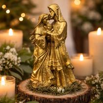 Imagem Sagrada Família Ternura 20cm Perolado Dourado