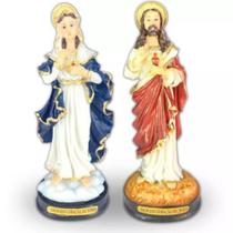 Imagem Sagrado Coração De Maria E De Jesus 15 Cm Em Resina