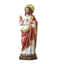 Imagem Sagrado Coração Jesus pintura detalhista Resina 30cm