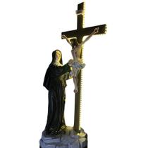 Imagem Santa Rita de Cássia Contempla Jesus na Cruz com Iluminação