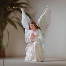 Imagem Santo Anjo Adorador Rezando 27cm Resina Importado - Sacro