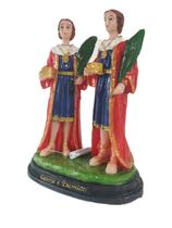 Imagem São Cosme e Damião com Oração 15cm resina