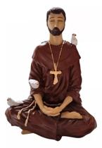 Imagem São Francisco De Assis Meditando Estatua Decorativa Em Resina