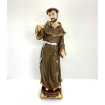 Imagem São Francisco de Assis Pombo Escultura Resina 28 cm