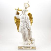 Imagem São Miguel Arcanjo Coroa Importado Resina Branco 31 - Amém Decoração Religiosa