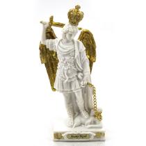 Imagem São Miguel Arcanjo Monte Gargano Coroa Importado Resina Branco 13 cm - Amém Decoração Religiosa