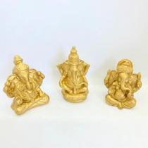 Imagem Trio Ganesh Dourado Escultura Resina 07 cm