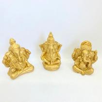 Imagem Trio Ganesh Dourado Escultura Resina 07 cm Imagem Trio Ganesh Dourado Escultura Resina 07 cm