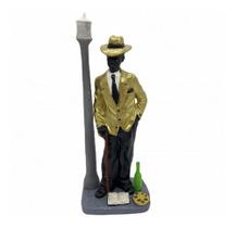Imagem Ze Pilintra C/ Poste Dourado Escultura Resina 18 Cm