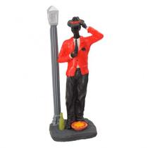 Imagem Ze Pilintra C/ Poste Vermelho e Preto Escultura Resina Estatua 28 Cm