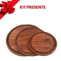 IMPERDÍVEL Combo 3 Tábuas Madeira Rústica 29,25,20cm PMG para Frios, Queijos, Petiscos, Cozinha