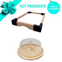 IMPERDÍVEL KIT Bandeja e Boleira de Madeira Natural com tampa, Cozinha, Bolos, Mesa Posta