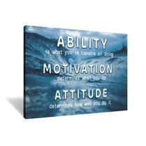 Impressão de pôster motivacional Ability Attitude em tela para decoração de parede de escritório, citações de empreendedores, imagem positiva para casa, sala de estar, academia, local de trabalho, decoração de parede esticada e emoldurada 24" Lx18" A