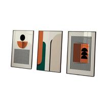 Impressão Em Tela Abstrata Laranja Bege Bauhaus 3 Peças/conjunto Arte De Parede Geométrica De Meio