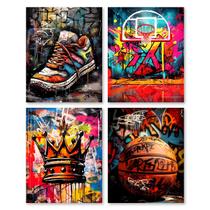 Impressões de arte de parede em tela AIOCDIT Basketball Graffiti, conjunto de 4