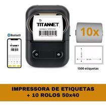 Impressora Bluetooth + 10 Rolos Etiquetas Adesivas 50x40 Impressora Bluetooth + 10 Rolos Etiquetas Adesivas 50x40