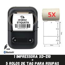 Impressora Bluetooth Xd-210 + 5 Rolo Etiqueta TAG para Roupa
