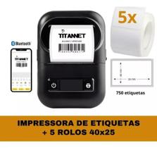 Impressora De Etiquetas Bluetooth + 5 Rolos Etiquetas 40x25 Impressora De Etiquetas Bluetooth + 5 Rolos Etiquetas 40x25