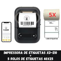 Impressora Etiqueta XD-210 + 5 Rolos Etiqueta Adesiva 40x25