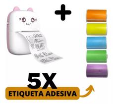 Impressora gatinho + 5 Rolos etiqueta Adesiva Colorida