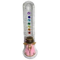 Incensario 7 Chakras Branco Vertical Anjinho Rosa 22 Cm Em