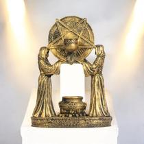 Incensário Cascata Altar de Baphomet com Pentagrama 1 Ouro Velho 18cm