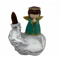 Incensário Cascata Anjo Verde em Resina 12 Cm Incensário Cascata Anjo Verde em Resina 12 Cm