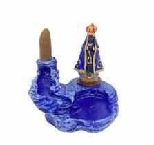 Incensário Cascata Aparecida Azul 10 Cm Em Resina