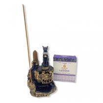Incensário Cascata Bastet Preto e Dourado 12 Cm
