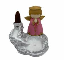 Incensário Cascata Branca Anjo 12 Cm Em Resina Rosa