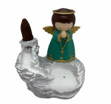 Incensário Cascata Branca Anjo 12 Cm Em Resina Verde
