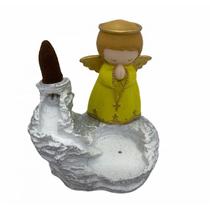 Incensário Cascata Branca Anjo Amarelo em Resina 12 Cm Incensário Cascata Branca Anjo Amarelo em Resina 12 Cm
