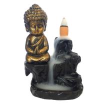 Incensário Cascata Buda Dourado Preto 12cm - Mandala de Luz
