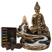Incensário Cascata Buda Hindu Meditação Zen + 10 Incensos Cones
