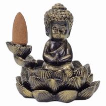 Incensário Cascata Buda Menino Prata-Bronze-Dourado +Incenso