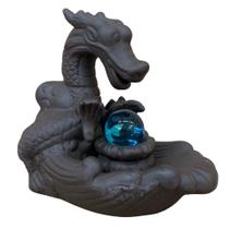 Incensário cascata cerâmica dragão porta incenso 15cm c/bola