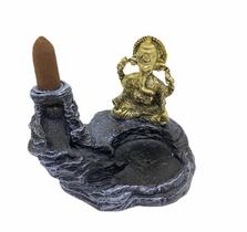 Incensário Cascata Cinza Ganesh Metal Dourado 7 Cm Em Resina